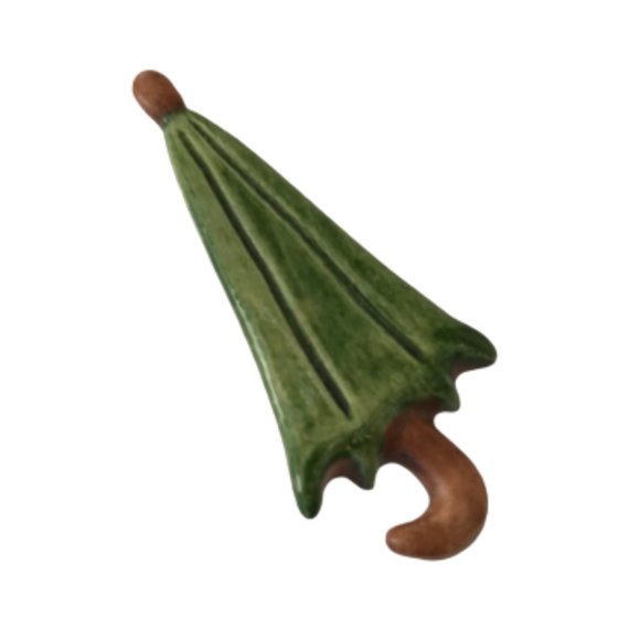 Vintage Green Brown Ceramic Umbrella Unique Brooch - Picture 2 of 4